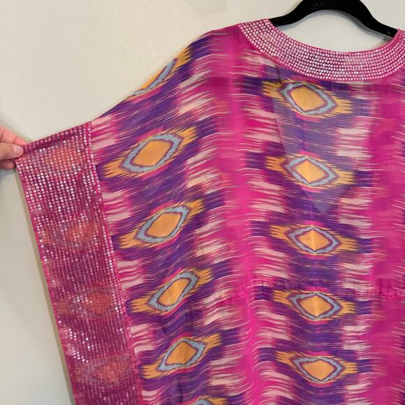 Kyle by Kyle Richards Angel Ikat Print Kaftan Cover Up Women XL Pink Swimwear - Picture 3 of 8